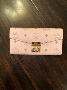MCM Pink Visetos Envelope Wallet with Gold-Tone Lock